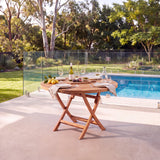 Teak Garden Furniture Spiral 120cm Round Folding Table 4cm Top - Sculptural Folding Teak Dining Table – Australian outdoor lifestyle setting