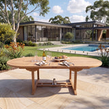 Teak Garden Furniture Oval 180-240cm Extending Table 4cm Top - Premium Teak Outdoor Dining Table – Australian outdoor lifestyle setting