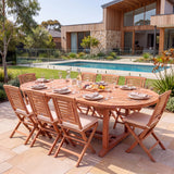 Teak Oval 180-240cm Extending Table 4cm Top (8 Hampton Chairs) - Premium Teak Outdoor Dining Set – Australian outdoor lifestyle setting