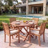 Teak Set 120cm Spiral Round Folding Table with 4 Oxford Stacking Chairs: Compact Teak Dining Set for Outdoors – Australian outdoor lifestyle setting