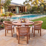 Teak Set 120cm Round Folding Spiral Table (4 San Francisco Chairs) - Elegant Teak Outdoor Dining Set – Australian outdoor lifestyle setting