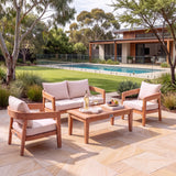 Santorini Teak Sofa Set - Premium Teak Garden Lounge Set – Australian outdoor lifestyle setting