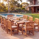 Teak 180-240cm Rectangle Extending Table 4cm Top (8 Warwick Chairs) Cushions Included - Premium Teak Outdoor Dining Set – Australian outdoor lifestyle setting