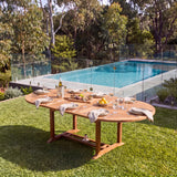 Teak Garden Furniture Oval 180-240cm Extending Table 4cm Top - Premium Teak Outdoor Dining Table – Australian outdoor lifestyle setting