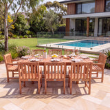 Teak 180-240cm Rectangle Extending Table 4cm Top (8 Warwick Chairs) Cushions Included - Premium Teak Outdoor Dining Set – Australian outdoor lifestyle setting