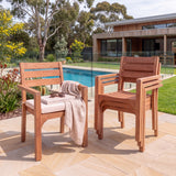4 x Marlow Teak Stacking Chairs with Cushions – Contemporary Outdoor Seating Chair Set – Australian outdoor lifestyle setting