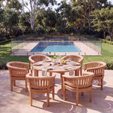 Luxor 150cm Round Teak Table, 4cm Top (6 San Francisco Chairs) Cushions included- Contemporary Teak Outdoor Dining Set – Australian outdoor lifestyle setting