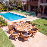 Teak Set 180cm Maximus Round Table 4cm Top (8 San Francisco Chairs) Cushions included - Contemporary Outdoor Dining Collection – Australian outdoor lifestyle setting