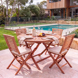 Teak Set 120cm Sunshine Folding Table (4 Folding Chairs) Cushions included - Contemporary Teak Garden Furniture Set – Australian outdoor lifestyle setting