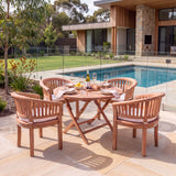 Teak Set 120cm Round Folding Sunshine Table with 4 San Francisco Chairs - Premium Folding Teak Outdoor Dining Set – Australian outdoor lifestyle setting