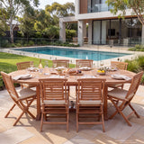 Teak Oval 180-240cm Extending Table 4cm Top (8 Hampton Chairs) - Premium Teak Outdoor Dining Set – Australian outdoor lifestyle setting