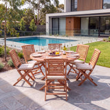 Teak 120cm Round Sunshine Folding Table 4cm Top (6 Folding Chairs) Cushions Included - Premium Teak Garden Furniture Set – Australian outdoor lifestyle setting