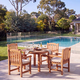 Teak Set 120cm Maximus Round Fixed Table With 4 Warwick Teak Chairs - Teak Garden Dining Set – Australian outdoor lifestyle setting