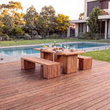 Belgravia Teak Bench Dining Set - Contemporary Teak Outdoor Dining Set – Australian outdoor lifestyle setting