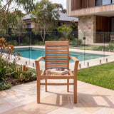 2 x Teak Garden Oxford Stacking Chairs (Cushions Included): Refined, Space-Smart Seating For Outdoor Dining – Australian outdoor lifestyle setting