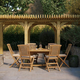 Teak Round To Oval 120-170cm Extending Table 4cm Top (6 folding Hampton Chairs) cushions included.