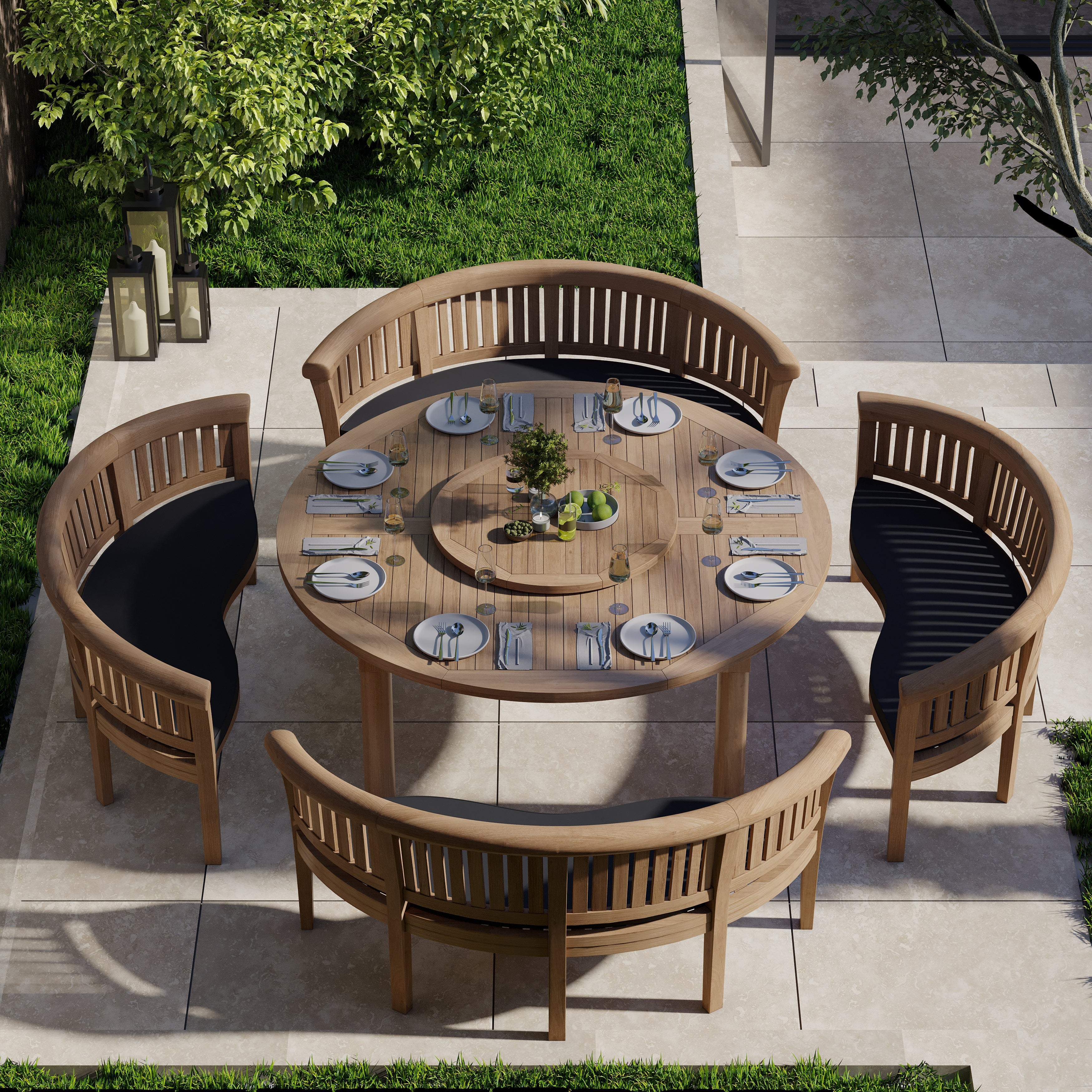 Teak Set 180cm Maximus Round Table (4 San Francisco Benches Complete S