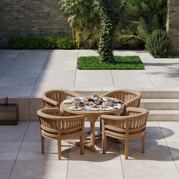 Teak Set 120-170cm Round to oval Table 4cm Top (4 teak San Francisco Chairs) cushions included.