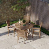 Teak Set 120cm Spiral Round Folding Table with 4 Oxford Stacking Chairs
