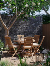 Teak 120cm Round Sunshine Folding Table 4cm Top (6 Folding Chairs) Cushions included.