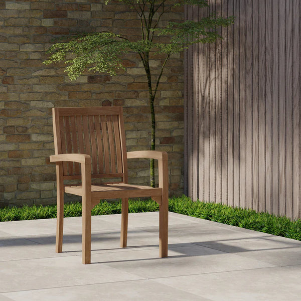2 x Teak Henley Stacking Chairs with Cushions.