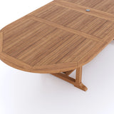 Teak 2-3m Oval Extending Table 4cm Top (10 Henley Stacking Chairs) Cushions included.