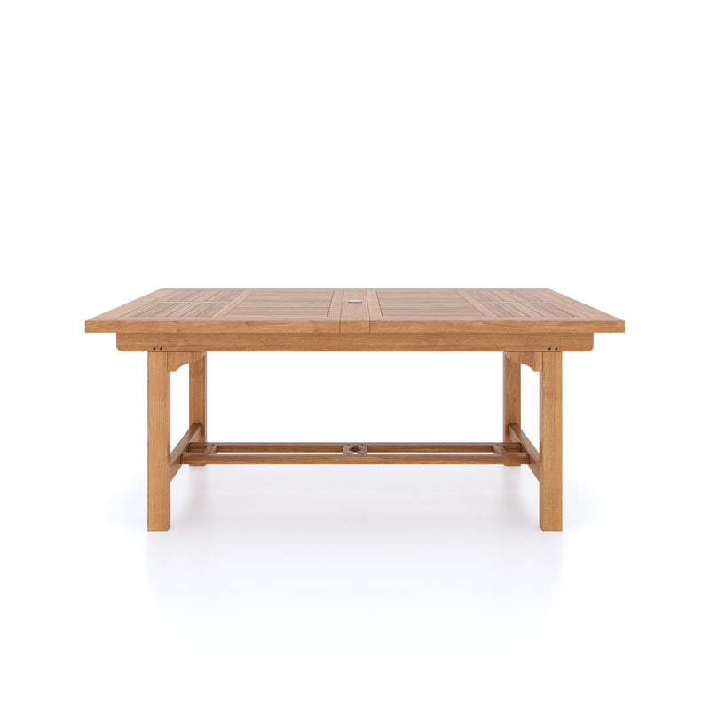 Teak Rectangle 180-240cm Extending Table 4cm Top (8 Henley Stacking Chairs) Cushions included.