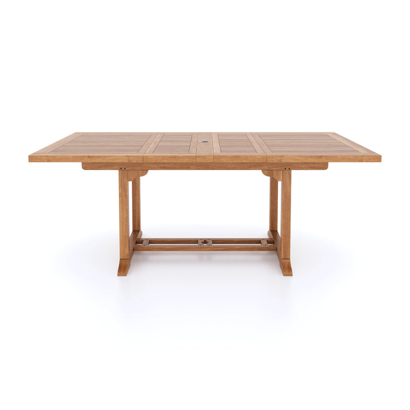 Teak Set 200-300cm Rectangle Extending Table 4cm Top (10 Henley Stacking Chairs) Cushions included.