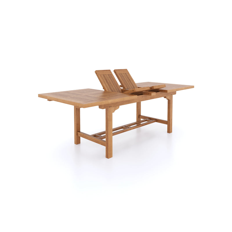 Teak Rectangle 180-240cm Extending Table 4cm Top (8 Henley Stacking Chairs) Cushions included.
