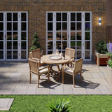 Teak Set 120cm Sunshine Round Folding Table with 4 Henley Stacking Chairs