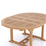 Teak Round To Oval 120-170cm Extending Table 4cm Top (4 folding Hampton Chairs) cushions included.