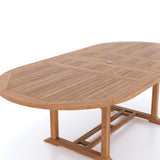 Teak Oval 180-240cm Extending Table 4cm Top (8 Oxford Stacking Chairs) cushions included.