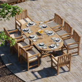 Teak 180–240cm Oval Extending Table, 4cm Top with 8 Warwick Chairs, Free Cushions: Spacious Dining Set for Outdoor Living