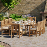 Teak 180–240cm Oval Extending Table, 4cm Top with 8 Warwick Chairs, Free Cushions: Spacious Dining Set for Outdoor Living