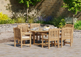 Teak Round to Oval 120–170cm Extending Table, 4cm Top with 6 Warwick Chairs, Free Cushions: Minimalist Dining Set with Premium Construction