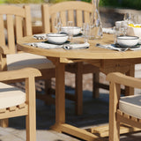 Teak Round to Oval 120–170cm Extending Table, 4cm Top with 6 Warwick Chairs, Free Cushions: Minimalist Dining Set with Premium Construction