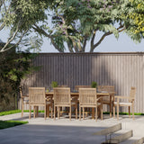 Teak Rectangle 180-240cm Extending Table 4cm Top (8 Henley Stacking Chairs) Cushions included.