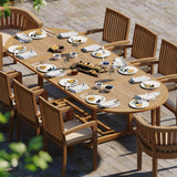Teak 200-300cm Oval Extending Table 4cm Top (8 Henley Stacking Chairs 2 San Francisco Chairs) Free Cushions.