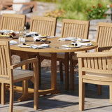 Teak 200-300cm Oval Extending Table 4cm Top (8 Henley Stacking Chairs 2 San Francisco Chairs) Free Cushions.