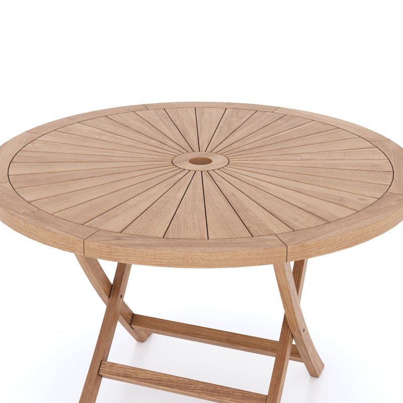 Teak Set 120cm Round Folding Sunshine Table with 4 San Francisco Chairs