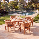Teak Set 120cm Round Folding Spiral Table (4 San Francisco Chairs) - Elegant Teak Outdoor Dining Set – Australian outdoor lifestyle setting