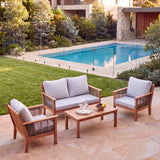 Portofino Teak Sofa Set - Premium Teak Garden Lounge Set – Australian outdoor lifestyle setting