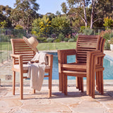 4 x Oxford Stacking Chairs And Cushions: Space-Smart Teak Seating With Timeless Appeal – Australian outdoor lifestyle setting