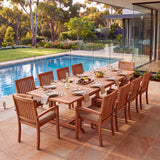 Giant Teak Set 2-3m Rectangle Extending Table 4cm Top (12 Henley Stacking Chairs) Cushions Included: Premium Teak Outdoor Dining Set for Large Gatherings – Australian outdoor lifestyle setting
