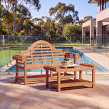 Teak Lutyens Coffee Set ( 1 x Bench, 1 x Coffee Table) - Elegant Outdoor Lounge Set – Australian outdoor lifestyle setting