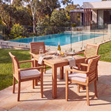 Teak Set 90cm Square Table with 4 Oxford Chairs (Cushions Included): Space-Saving Outdoor Dining Set – Australian outdoor lifestyle setting