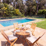 Teak Set 120cm Sunshine Folding Table (4 Folding Chairs) Cushions included - Contemporary Teak Garden Furniture Set – Australian outdoor lifestyle setting