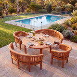 Luxor 150cm Round Teak Table 4cm Table Top (2 San Francisco Benches, 2 San Francisco Chairs) Cushions included - Premium Teak Craftsmanship for Outdoor Living – Australian outdoor lifestyle setting