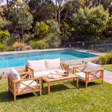 Amalfi Teak Sofa Set - Premium Teak Garden Lounge Set – Australian outdoor lifestyle setting