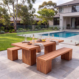 Belgravia Teak Bench Dining Set - Contemporary Teak Outdoor Dining Set – Australian outdoor lifestyle setting